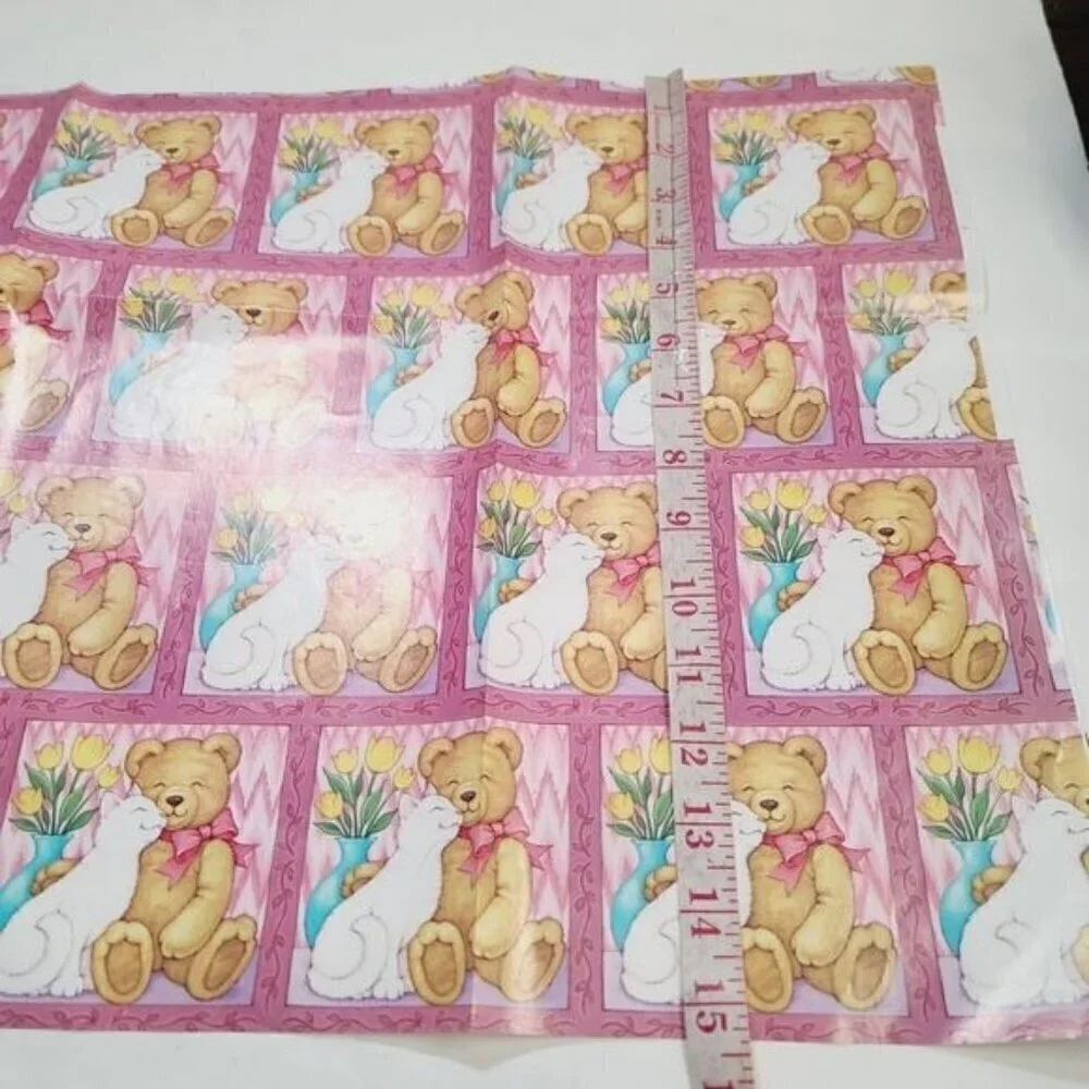 Vintage 90s AGC Kawaii Pink Cute Cuddly Teddy Bear Cat Gift Wrap
